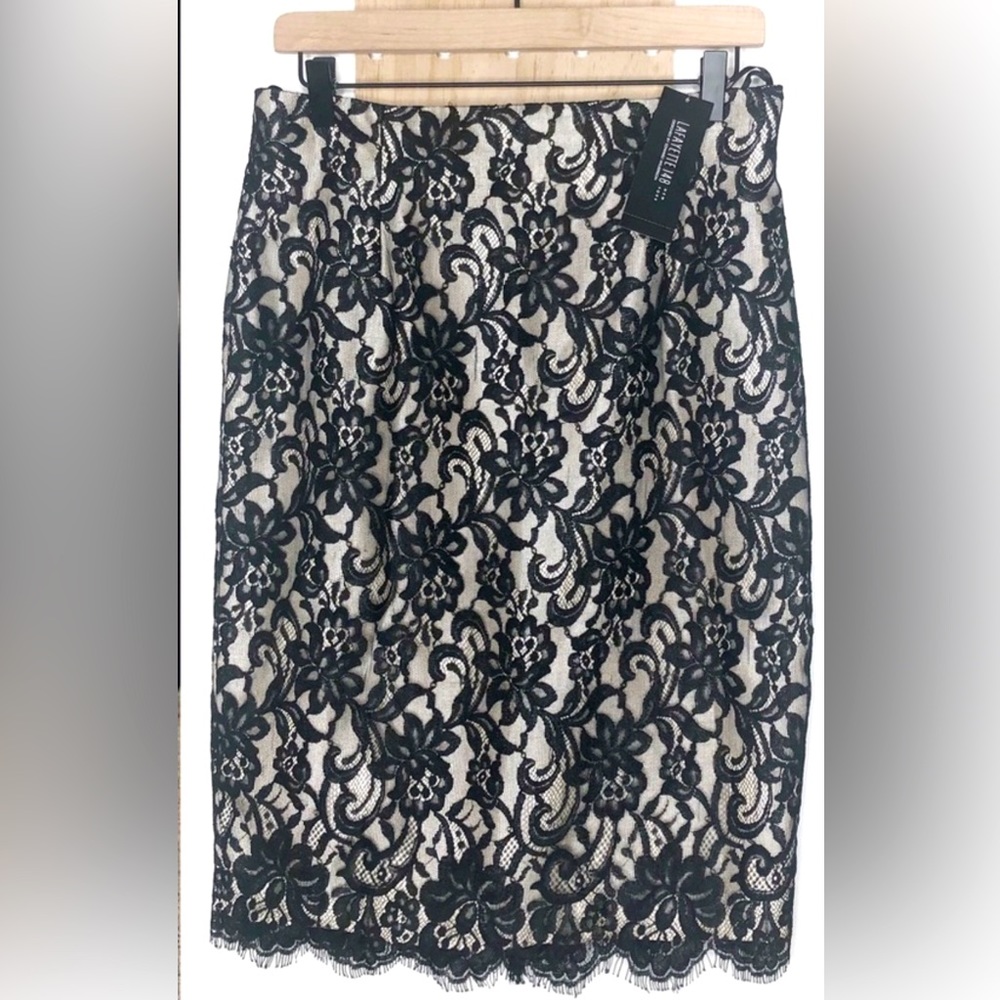 Lafayette 148 New York Black and Ivory Lace Skirt